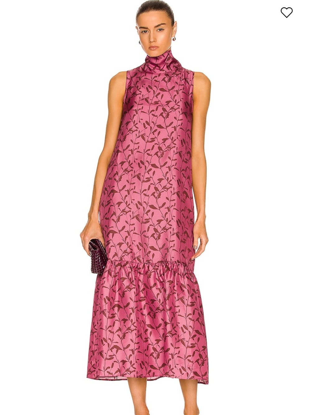 Sleeveless High-Neck Pink Floral Silk Dress - Picture 4 of 9